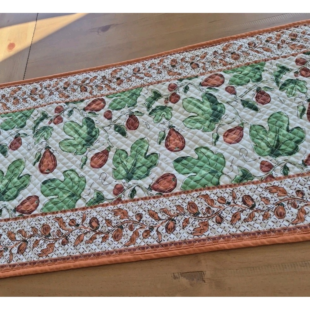 Williams-Sonoma Quilted Rectangle Table Runner Fall Harvest Figs 108" X 16"